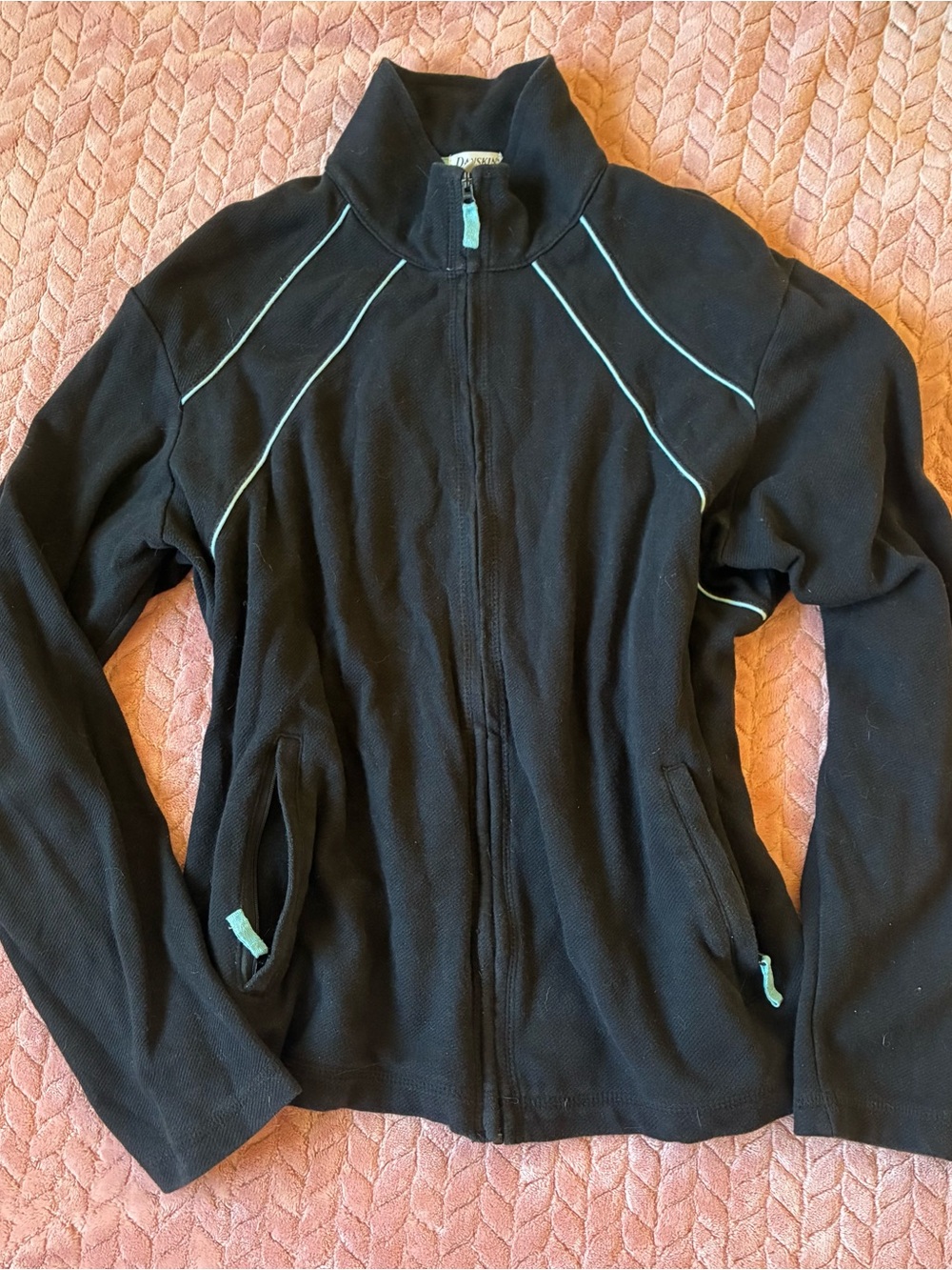 Vintage Y2K Danskin Now Black Track Jacket with Turquoise Detailing Size XL